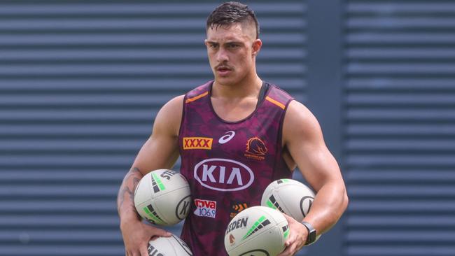 Kotoni Staggs. The Brisbane Broncos training at Red Hill.  Pic Peter Wallis