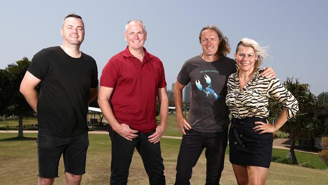 Gold Coast Music Advisory Group members Brad Hosking, chairman Dean Gould, Brad Hinds and Kylie Cobb at Broadwater Parklands. Picture: Jason O’Brien