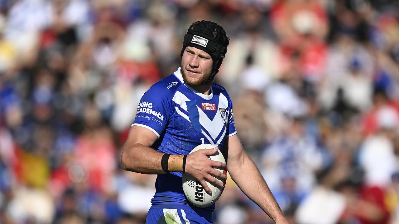 BUNDABERG, AUSTRALIA - JULY 30: Matt Burton of the Bulldogs looks on during the round 22 NRL match between Canterbury Bulldogs and Dolphins at Salter Oval on July 30, 2023 in Bundaberg, Australia. (Photo by Ian Hitchcock/Getty Images)