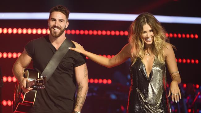 Delta Goodrem on the The Voice with contestant Tim Conlon. Picture: Supplied