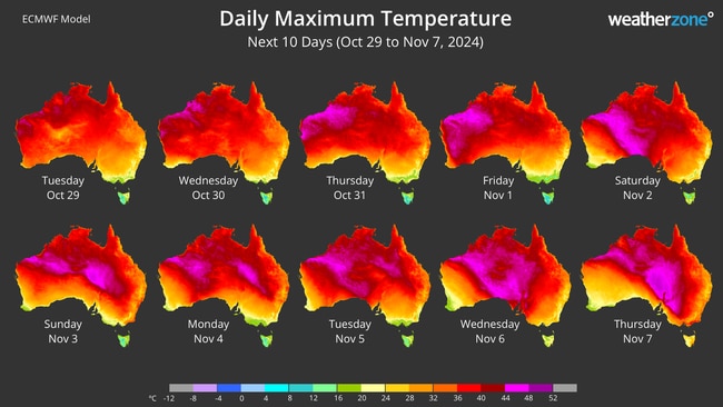 Weatherzone reports the next 10 days will bring high temperatures for eastern states and Central Australia. SUPPLIED: Weatherzone