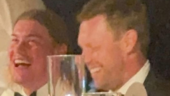 Harley Reid and Sam Mitchell joke at Tom Barrass' wedding