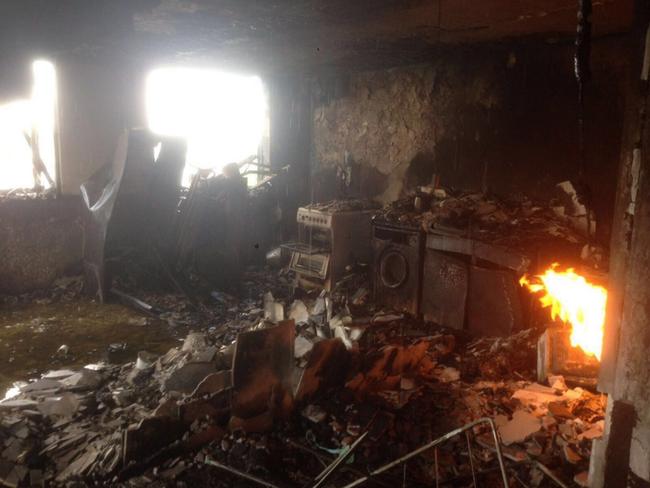 The charred remains of a kitchen inside the London apartment tower. Picture: Courtesy of Declan Wilkes