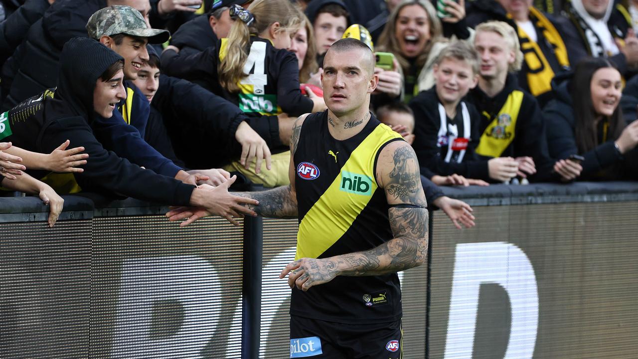 Dustin Martin congratulated by fans after Richmond’s win.