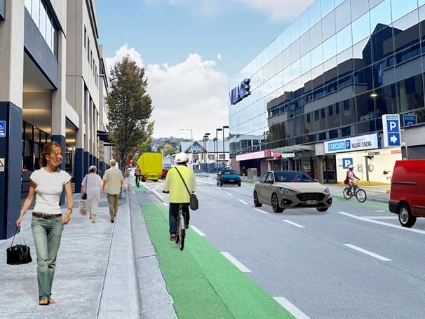 Concept design of Collins St bike lane trial. Picture: Hobart City Council