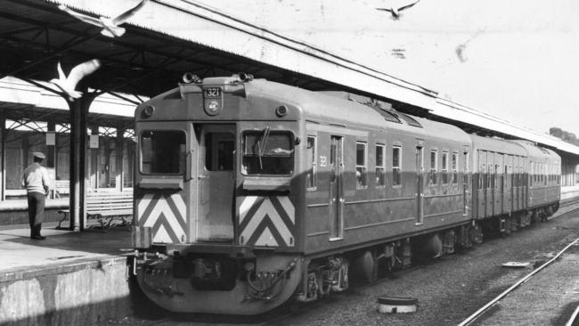 A Red Hen train at the Adelaide Railway Station in 1979. Picture: John Guster