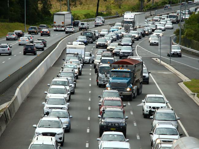 M1 traffic conditions on the Gold Coast, Prime Minister Malcolm Turnball has announced funding for sections of the road - View from Robina overpass where the lanes go from three to two Photo: David Clark