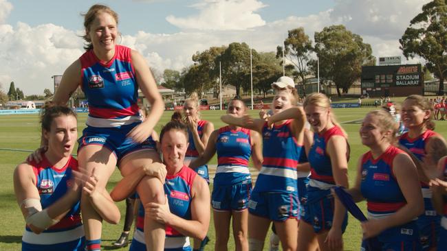 A scene from the docu-series shows Ashleigh Guest being honoured by teammates.