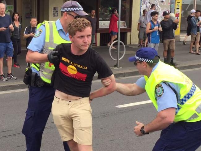 A man is arrested on January 26, 2017 during an Australia Day protest. Picture: Supplied