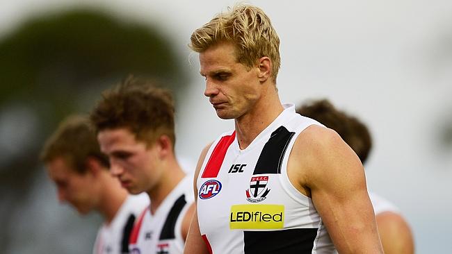 Nick Riewoldt trudges off after the loss to GWS.