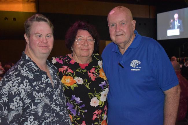 Josh Hicks with Claire and Ken Rehbein at the Mackay Australia Day awards at the MECC on January 25, 2022. Picture: Lillian Watkins