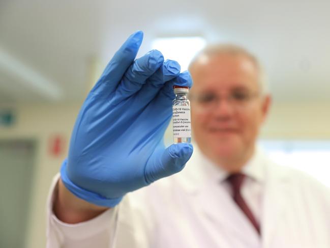 Prime Minister Scott Morrison at the Therapeutic Goods Administration to see their assessment of AstraZeneca batches. Picture: Adam Taylor