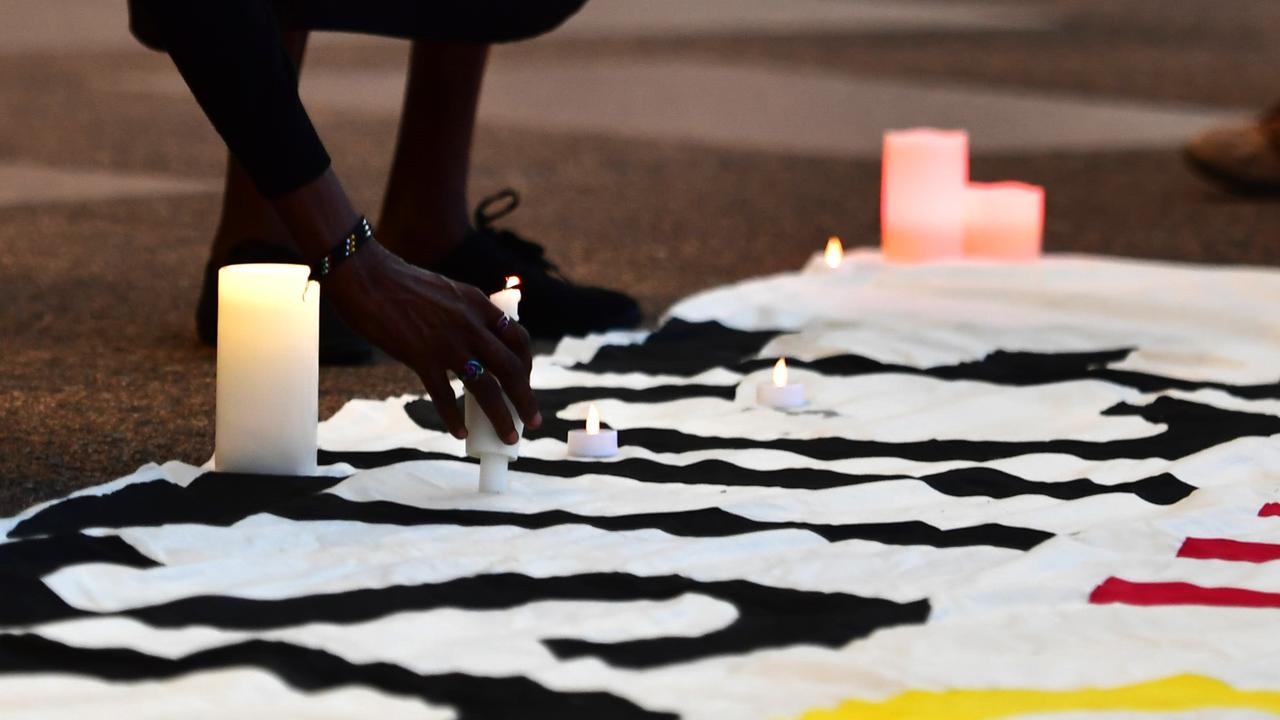 Hundreds of Top End residents gathered outside the NT Parliament on Wednesday for a vigil for Kumanjayi White, a 24-year-old Warlpiri man with a disability who died after being restrained by police in the Alice Springs Coles. Picture: Zizi Averill