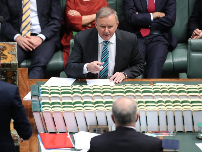 Opposition Leader Anthony Albanese and PM Scott Morrison during Question Time in the House of Representatives at Parliament House in Canberra. Picture Kym Smith