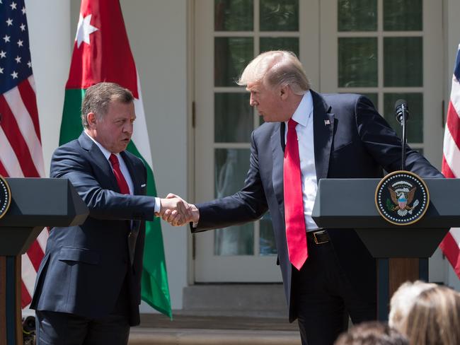 King Abdullah II of Jordan (left) and US President Donald Trump gave a joint press conference. Picture: AFP/Nicholas Kamm