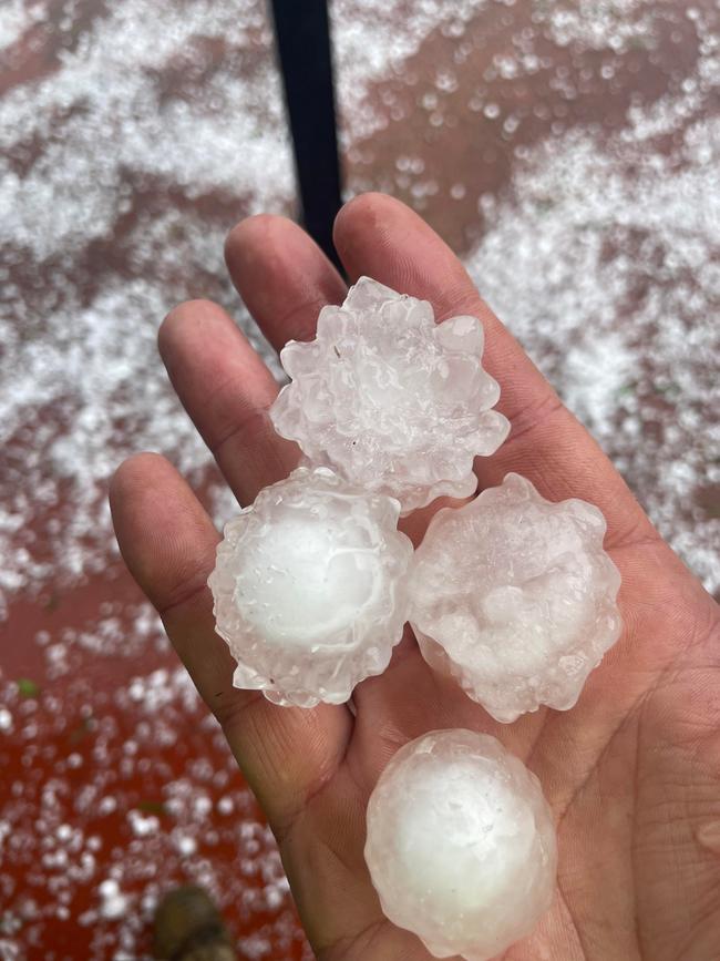 Massive hail stones that fell at Elizabeth. Picture: Ben Stubing