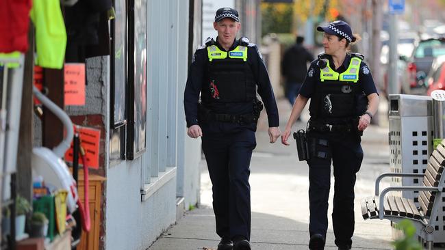 Police patrol the North Richmond safe injecting room area.