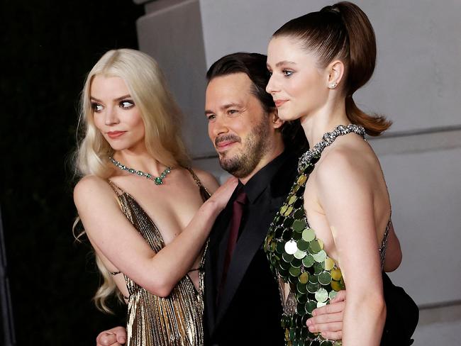 Taylor-Joy, Edgar Wright and New Zealand actor Thomasin McKenzie at the LA Premiere of Last Night in Soho. Picture: AFP