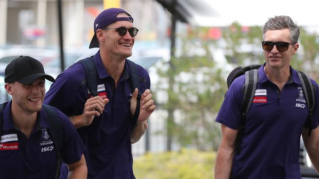 Rory Lobb and Dockers head coach Justin Longmuir. Picture: Paul Kane