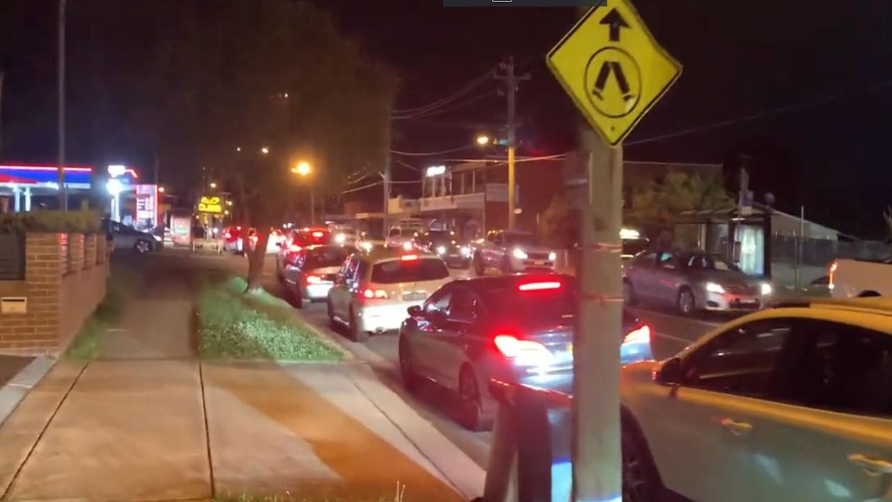 Queues stretched for 500 metres outside this petrol station in western Sydney on Wednesday night. Picture: Twitter