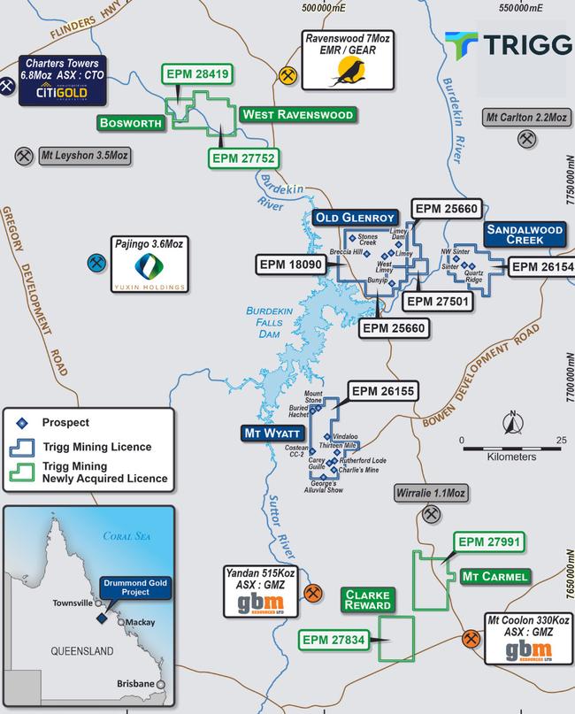 The Drummond tenements in Queensland’s Charters Towers Province. Pic: Trigg Minerals