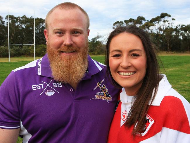 NRL SuperCoach 2018 winner Guy Feeney poses with his wife,Kristy  at a local footy ground on the Central Coast