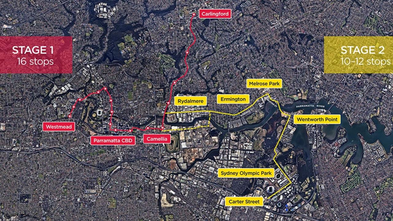 Stages 1 and 2 of the Parramatta Light Rail.