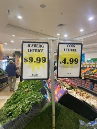 Iceberg lettuce was being sold for $9.99 at Eastgardens shopping centre in Sydney this week.