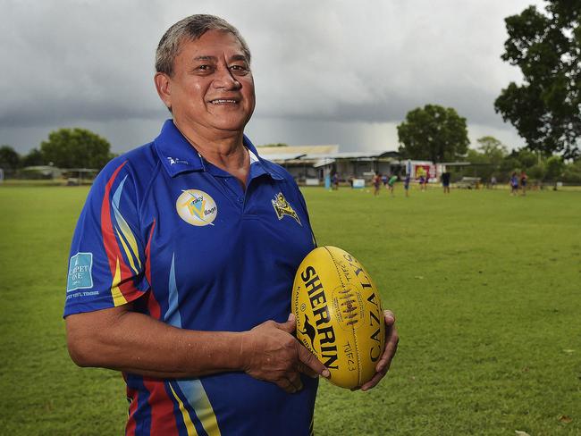 Tracy Village president Freddie Adams at Tracy Village Oval in Darwin. Picture: Keri Megelus