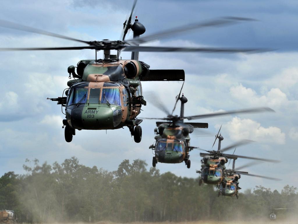 Army Black Hawks during an exercise Hamel in northern Queensland. The nation’s air and maritime capabilities were judged “pretty good” but could be improved.