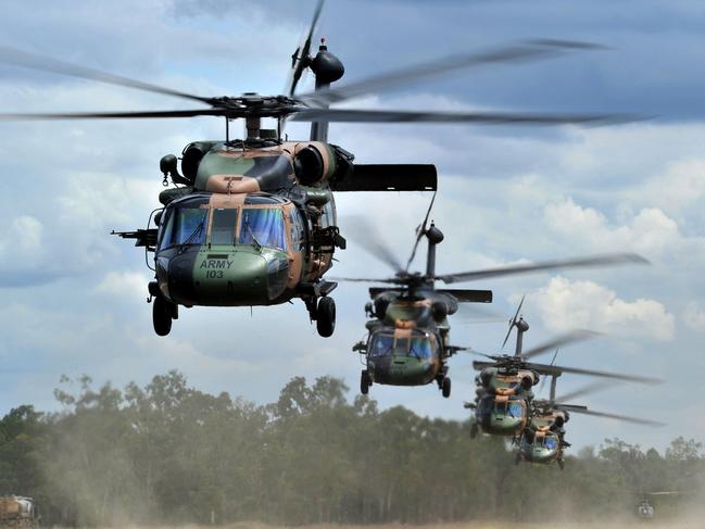 Army Black Hawks during an exercise Hamel in northern Queensland. The nation’s air and maritime capabilities were judged “pretty good” but could be improved.