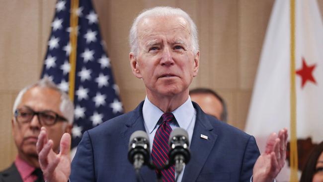 Democratic presidential candidate and former vice president Joe Biden at a campaign event in Los Angeles. Picture: Getty Images