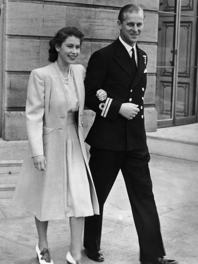 Princess Elizabeth and Philip Mountbatten photographed for the first time since the announcement of their engagement, in 1947. Picture: Getty Images.