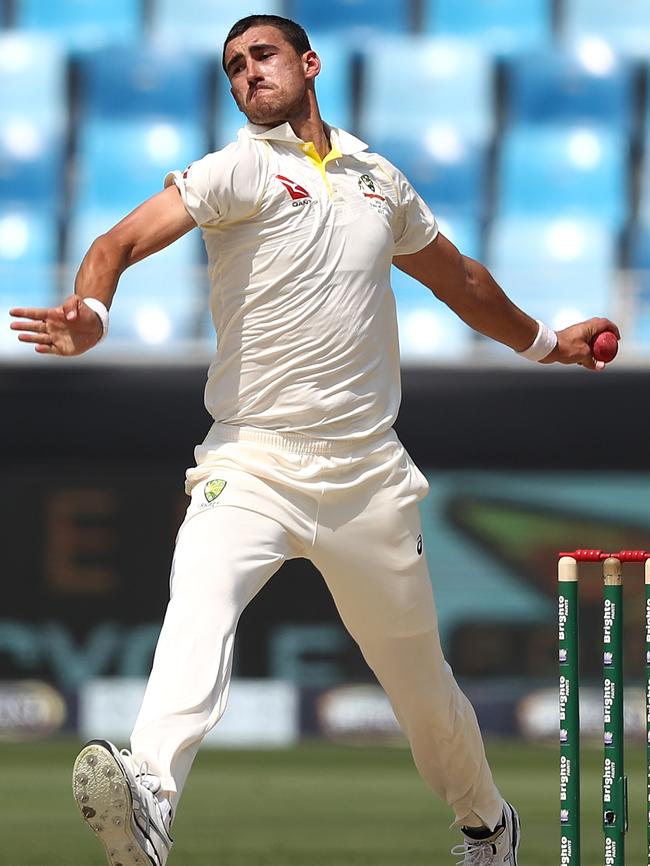 Mitchell Starc in action against Pakistan in the UAE.