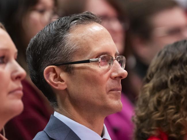 Andrew Leigh was seen in a conversation about the tabling of Hillsong documents. Picture: NCA NewsWire/Martin Ollman