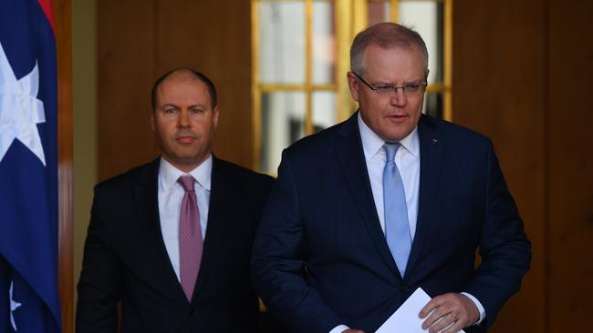 Treasurer Josh Frydenberg and Prime Minister Scott Morrison have fronted the media after Australia's unemployment rate recorded its biggest monthly rise ever. Picture: Sam Mooy/Getty Images