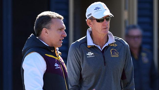 Brisbane CEO Paul White with coach Wayne Bennett. (AAP Image/Dan Peled)