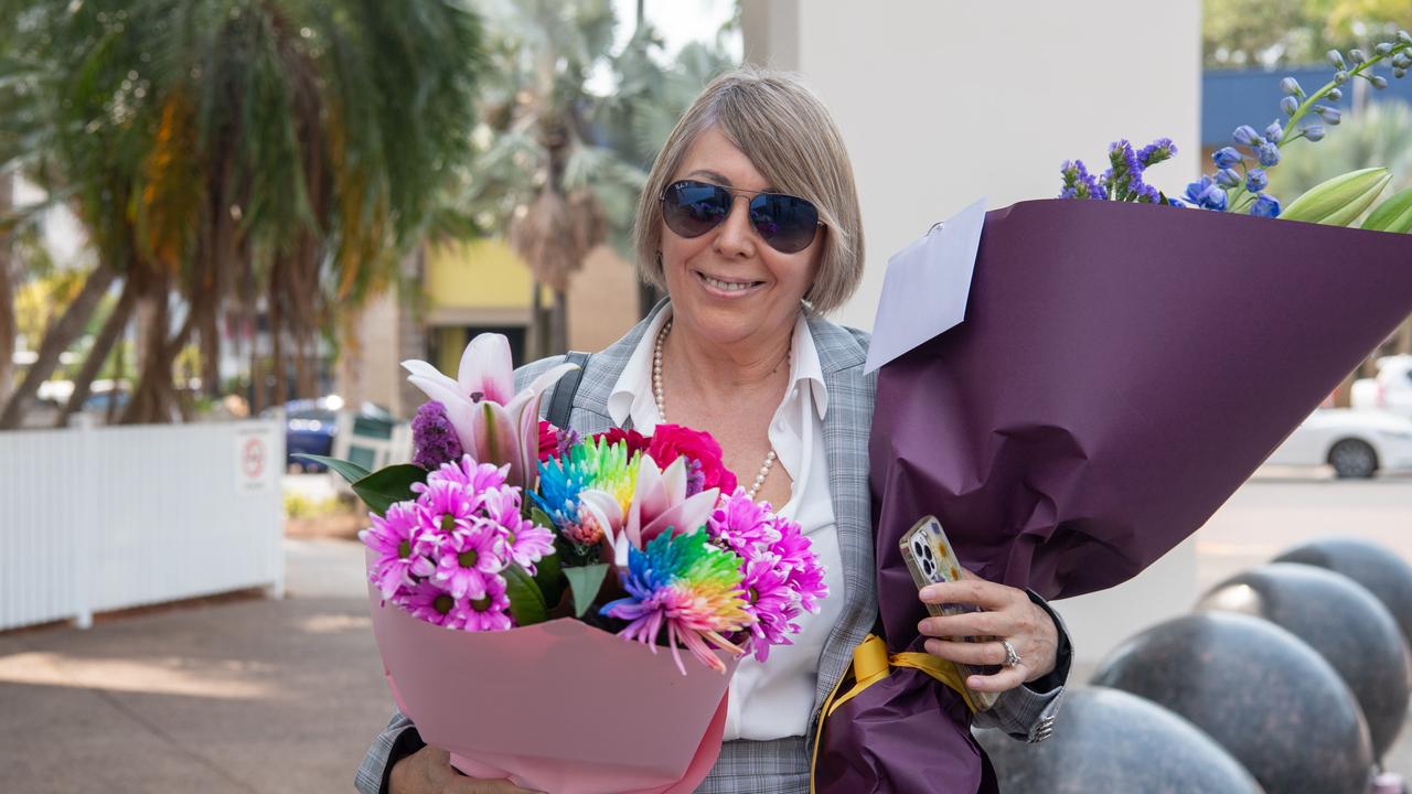 Suzi Milgate outside the Darwin Local Court where she says she will plead not guilty to assaulting former Chief Minister Natasha Fyles. Picture: Pema Tamang Pakhrin