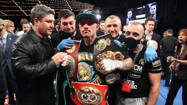 George Kambosos after shocking Teofimo Lopez. Picture: Al Bello/Getty/AFP