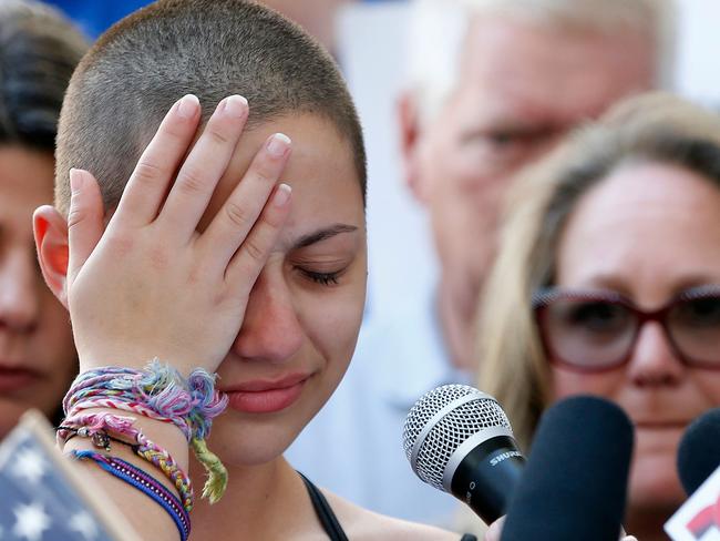 Marjory Stoneman Douglas High School student Emma Gonzalez reacts during her speech at a rally for gun control. Picture: AFP