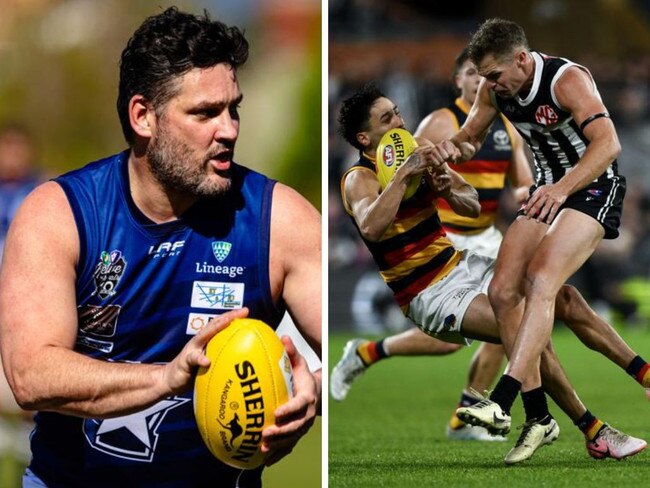 Brendan Fevola and the Dan Houston hit. Photos: News Corp/Getty Images