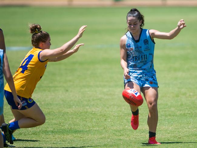 Darwin Buffettes’ star midfielder Dom Carbone returns from basketball duty with reigning three-time DBA champions Lightning to take on Nightcliff today. Picture: Che Chorley