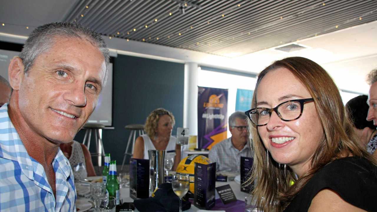 Cr Tim Dwyer with Lightning CEO Danielle Smith at the Maroochy Surf Club lunch. Picture: Erle Levey