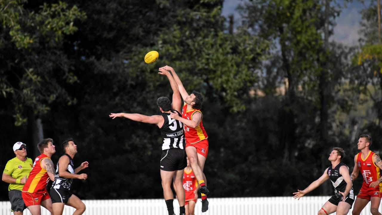 AFL: Panthers Joe McGahan and Suns Lee Verrall. Picture: Allan Reinikka ROK030819aafl10