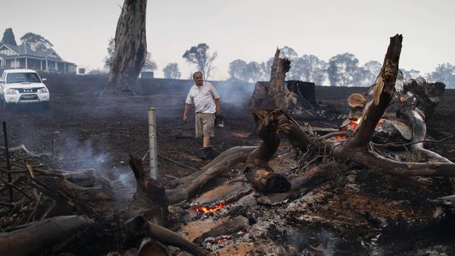 The scorched property of Brian Cole in Cobargo NSW in January after devastating bushfires ravaged the area. Picture: Sean Davey.