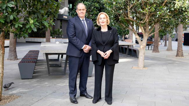 ABC managing director David Anderson and chair Ita Buttrose in the Parramatta CBD in western Sydney on Wednesday. Picture: Ryan Osland