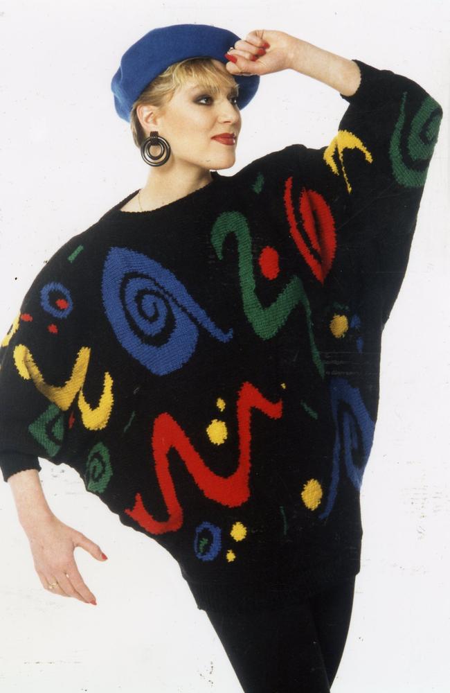 Oversized knit jumpers, like this one by Adelaide textile artist Liz Newman, were big in 1991.