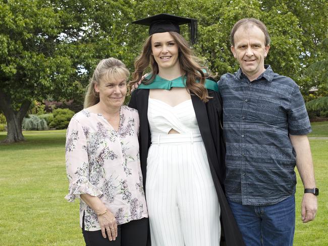 Rachel, Courtney and Leon Stanley at the UTAS Graduation at Launceston. PICTURE CHRIS KIDD