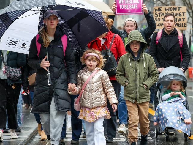 MELBOURNE, AUSTRALIA.NewsWire Photos.JULY 27, 2024.People marching from the State Library during the No More Rally violence against women. Picture: NewsWire/Ian Currie