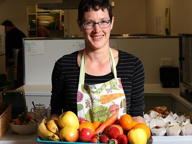 For Sun Tas. Rachel Chilcott canteen manager standing in front of the canteen with some of the healthy options available. Healthy eating for kids at Albuera Street Primary School. Picture Nikki Davis-Jones